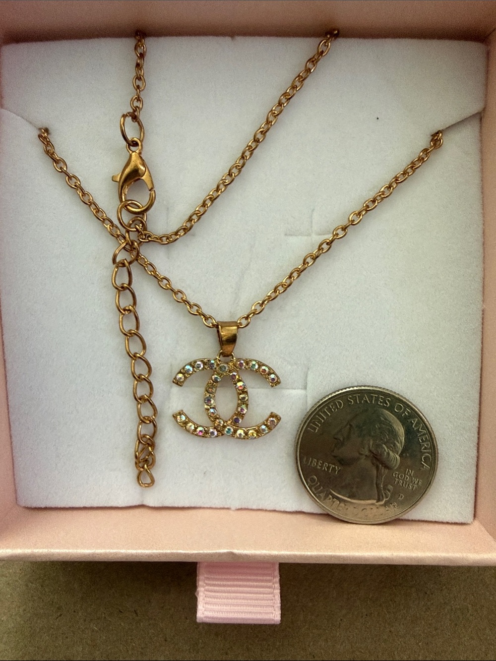 Crystal Interlocking CC Pendant Necklace in Gold - Unbranded